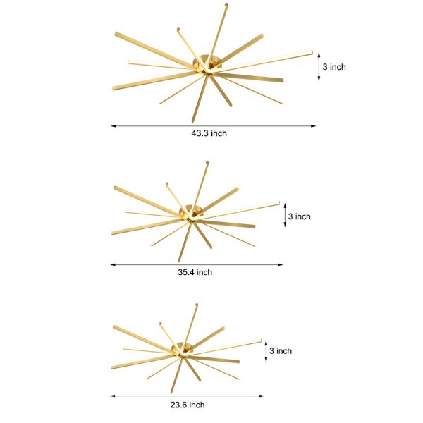 6-Light LED Semi Flush Mount Copper Starbursts Ceiling Light Fireworks Ceiling Lighting Fixture - Image 8