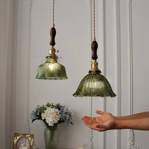 Nordic Modern Minimalist Flower Copper Walnut Glass 1-Light Pendant Light - Image 8