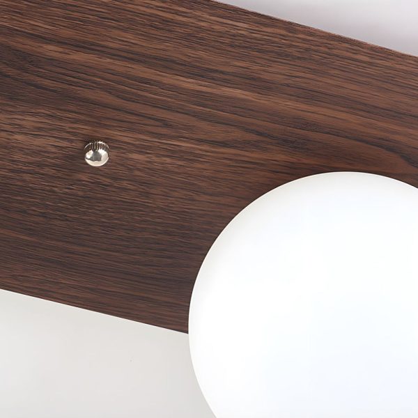 Flush Mounted Walnut Board Ceiling Light with 2/3/4 Milky White Glass Globes - Image 7