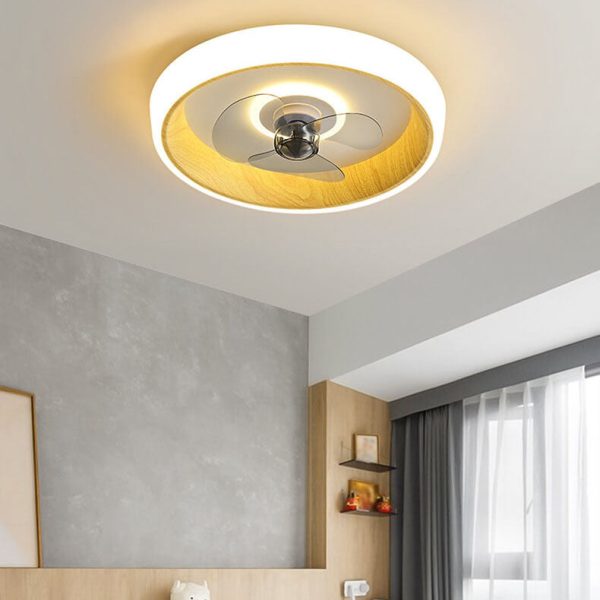 Nordic Minimalist Round  Acrylic Wood Grain LED Flush Mount Ceiling Fan Light - Image 16