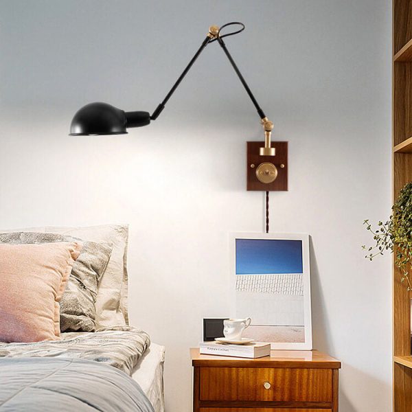 Japanese Vintage Walnut Iron Shade Rotating 1-Light Wall Sconce Lamp - Image 11