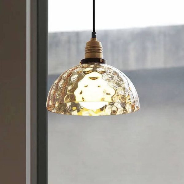 Nordic Vintage Amber Water Pattern Glass Dome 1-Light Pendant Light - Image 19