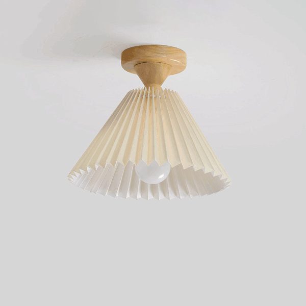 Japanese Simple Log Pleated Umbrella Cone 1-Light Semi-Flush Mount Ceiling Light - Image 6