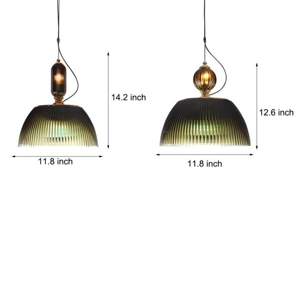 Retro Gradient Dark Green Striped Glass Art Nordic Pendant Lights Fixture - Image 8