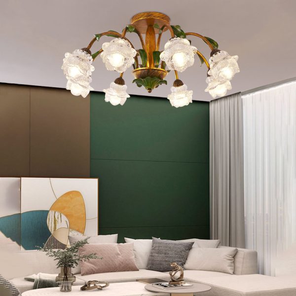 Pastoral Creative Flowers 3 Step Dimming American Style Ceiling Light Fixture - Image 3