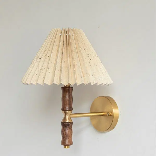 Japanese Vintage Walnut Pleated Umbrella 1-Light Wall Sconce Lamp - Image 4