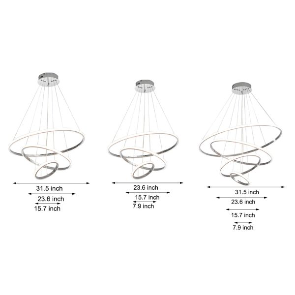 Contemporary Hanging 3/4-Light Tiered Ring Chandelier - Chrome - Image 9