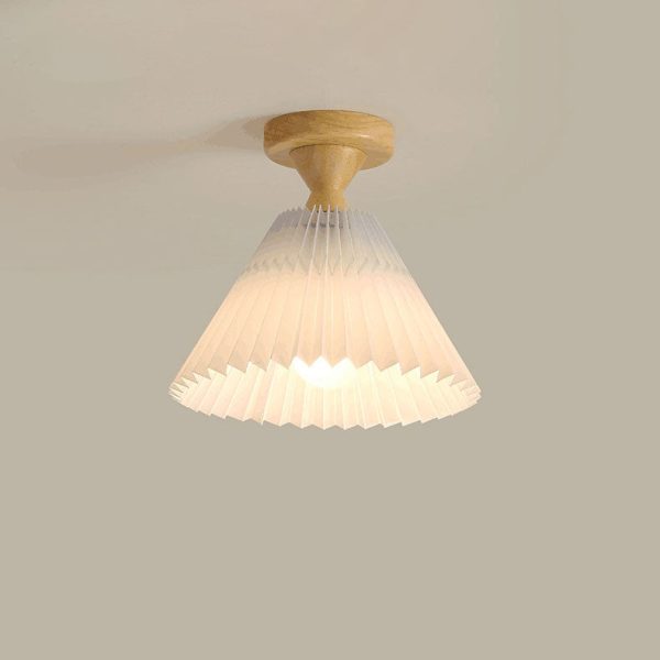 Japanese Simple Log Pleated Umbrella Cone 1-Light Semi-Flush Mount Ceiling Light - Image 11