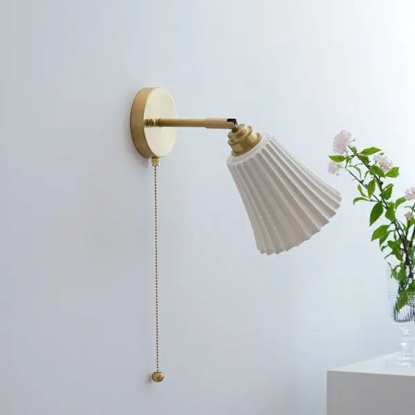 Modern Minimal Brass Ceramic 1-Light Wall Sconce Lamp - Image 9