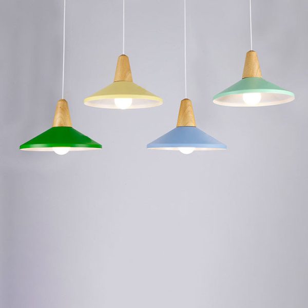 Modern Minimalist Round Cone Trapezoid Iron Wood 1-Light Pendant Light For Living Room - Image 9