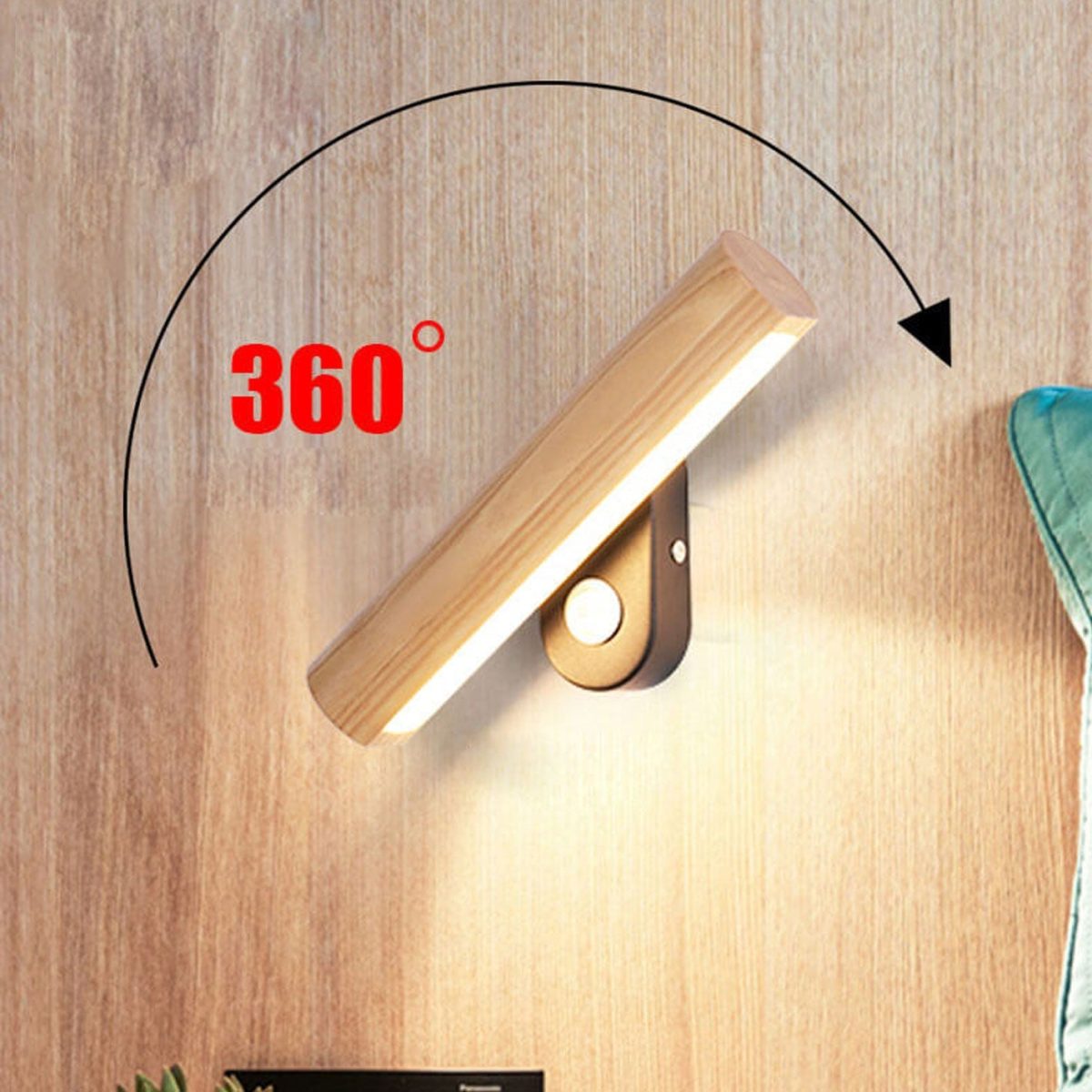 Nordic Simple Solid Wood Bar Rotating LED Wall Sconce Lamp - Image 9