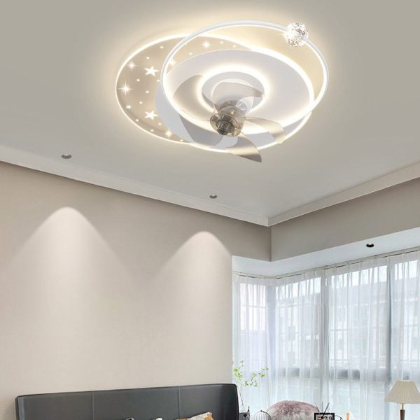 Contemporary Creative Iron Acrylic Round Square LED Semi-Flush Mount Ceiling Fan Light For Bedroom - Image 26