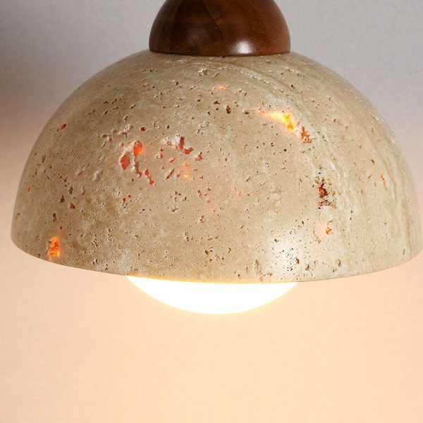 Japanese Minimalist Round Yellow Travertine Shade 1-Light Semi-Flush Mount Ceiling Light - Image 13