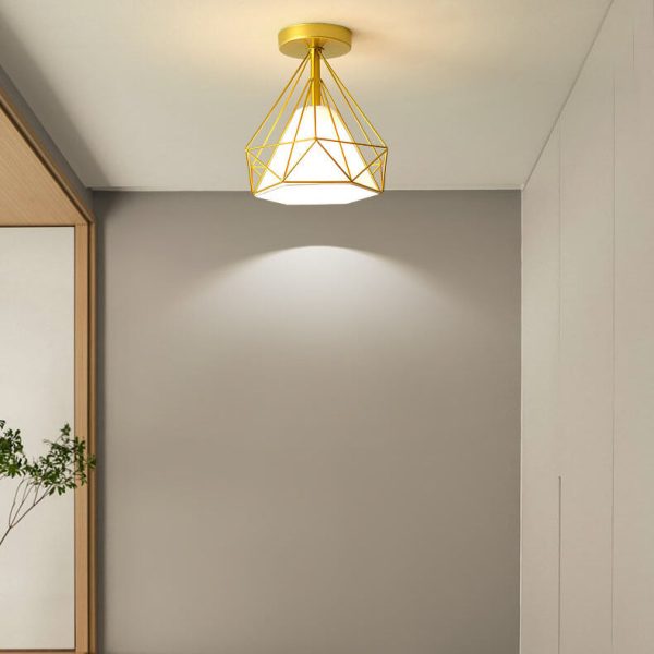 Scandinavian Modern Minimalist Iron Glass Ceramic Flower Diamond 1-Light Semi-Flush Mount Ceiling Light - Image 16