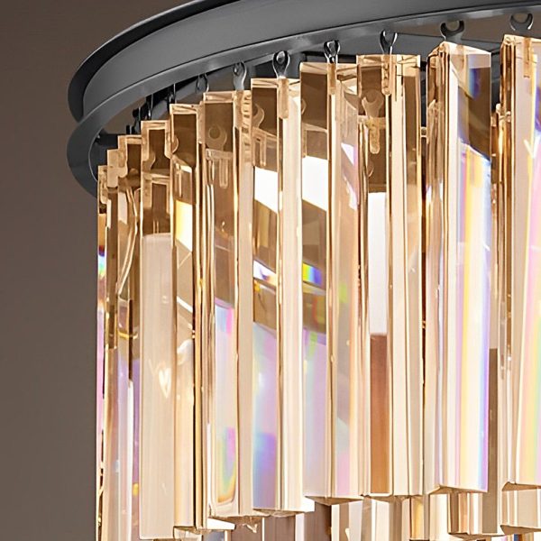 Round Metal Crystal Strip Retro American Style Chandelier Pendant Lamp - Image 7