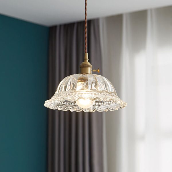 Nordic Vintage Floral Glass Brass 1-Light Pendant Light - Image 2