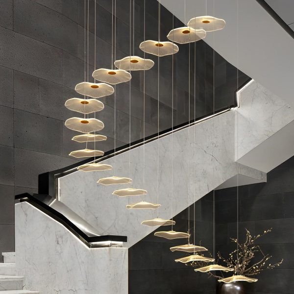 Small Acrylic Lotus Leaves LED Creative Modern Staircase Chandelier - Image 4