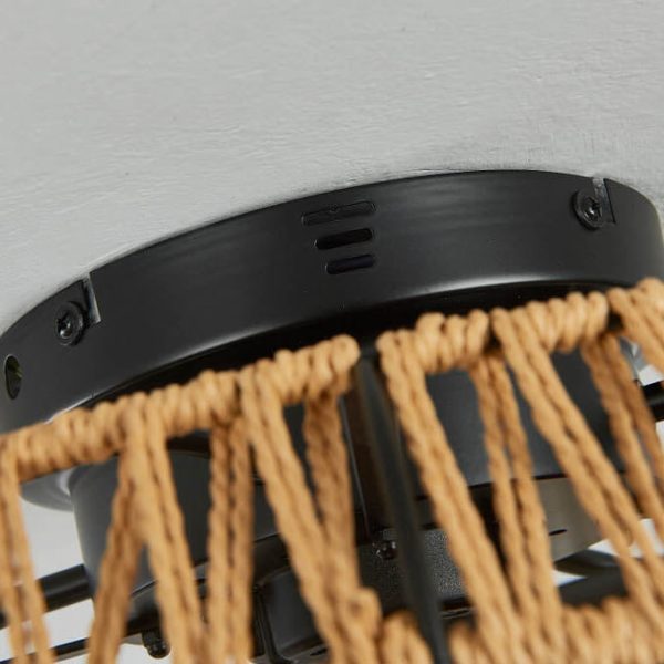 Traditional Rustic Round Drum Iron Hemp Rope 4-Light Semi-Flush Mount Ceiling Fan Light For Bedroom - Image 9