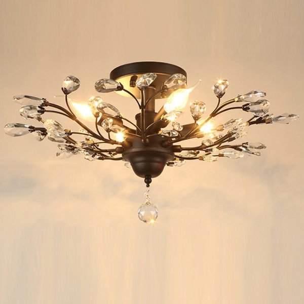 Traditional European Branch Iron Crystal 4/5/6 Light Semi-Flush Mount Ceiling Light For Living Room - Image 15