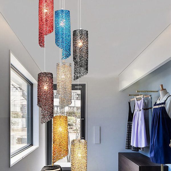Modern Colorful  Aluminum Wire 1-Light Cylinder Spiral Pendant Light - Image 8