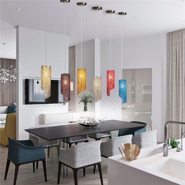 Modern Colorful  Aluminum Wire 1-Light Cylinder Spiral Pendant Light - Image 5