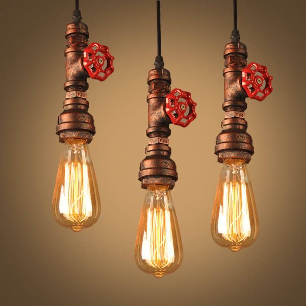 Industrial Retro Water Pipe Aged Metal 1-Light Pendant Light - Image 14