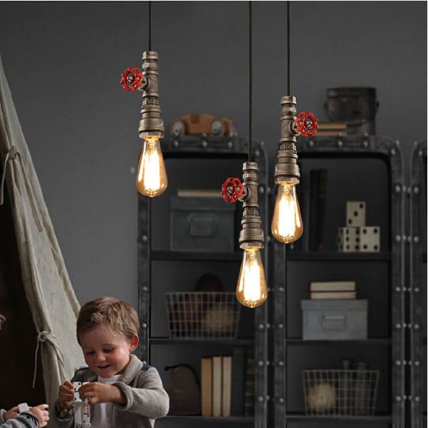Industrial Retro Water Pipe Aged Metal 1-Light Pendant Light - Image 3
