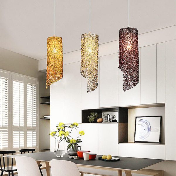 Modern Colorful  Aluminum Wire 1-Light Cylinder Spiral Pendant Light - Image 6