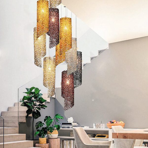 Modern Colorful  Aluminum Wire 1-Light Cylinder Spiral Pendant Light - Image 4
