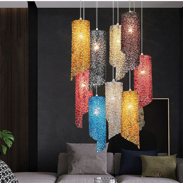 Modern Colorful  Aluminum Wire 1-Light Cylinder Spiral Pendant Light - Image 3