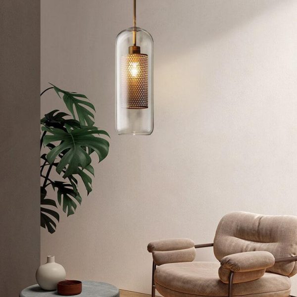 Clear Glass 1-Light Cylindrical Pendant Light - Image 7