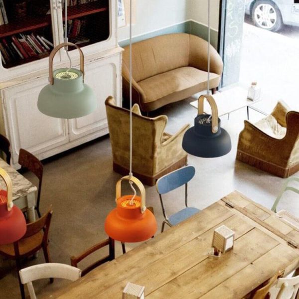 Modern Nordic 1-Light Dome Wood Carrying Handle Pendant Light - Image 8