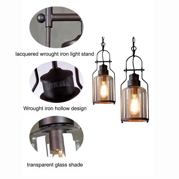 Industrial Vintage Iron Glass Jar 1-Light Pendant Light - Image 4