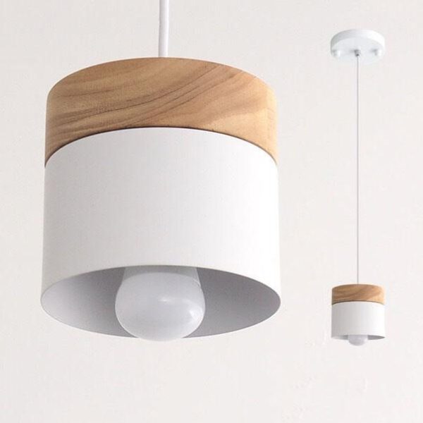 Modern Macarons Cylinder 1-Light Wooden Top Pendant Light - Image 8