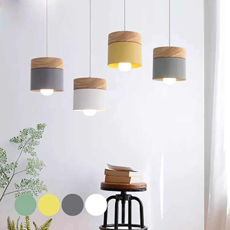 10863024984-1421166329-b7edf7e9-38d0-4ff2-8af0-9972fcf43a5b.jpg Modern Macarons Cylinder 1-Light Wooden Top Pendant Light - Image 1