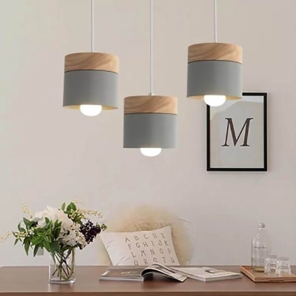 Modern Macarons Cylinder 1-Light Wooden Top Pendant Light - Image 2
