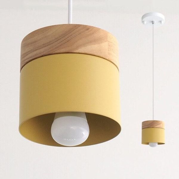 Modern Macarons Cylinder 1-Light Wooden Top Pendant Light - Image 7