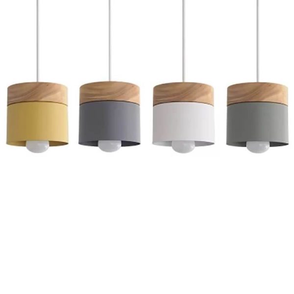 Modern Macarons Cylinder 1-Light Wooden Top Pendant Light - Image 6