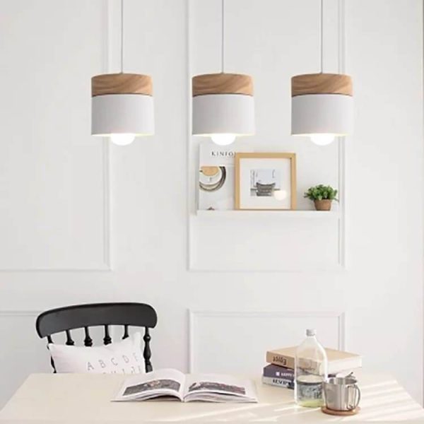 Modern Macarons Cylinder 1-Light Wooden Top Pendant Light - Image 5
