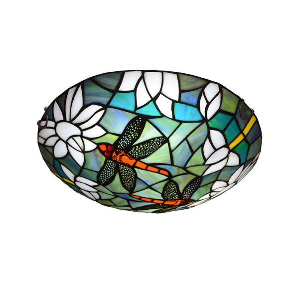 Vintage Tiffany Dragonfly Stained Glass 2/3 Light Flush Mount Ceiling Light - Image 11