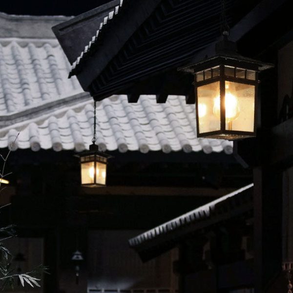 Outdoor European Square Cage Aluminum Glass 1-Light Waterproof Patio Pendant Light - Image 2