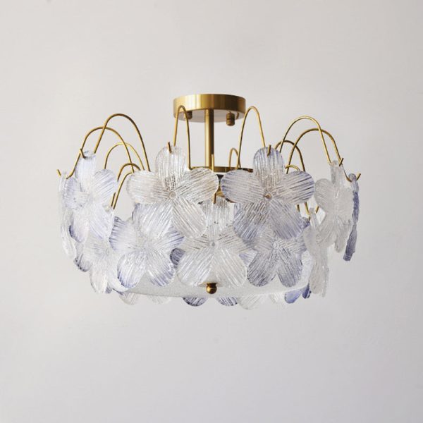 Traditional French Iron Glass Round Flower 5/6 Light Semi-Flush Mount Ceiling Light For Living Room - Image 12