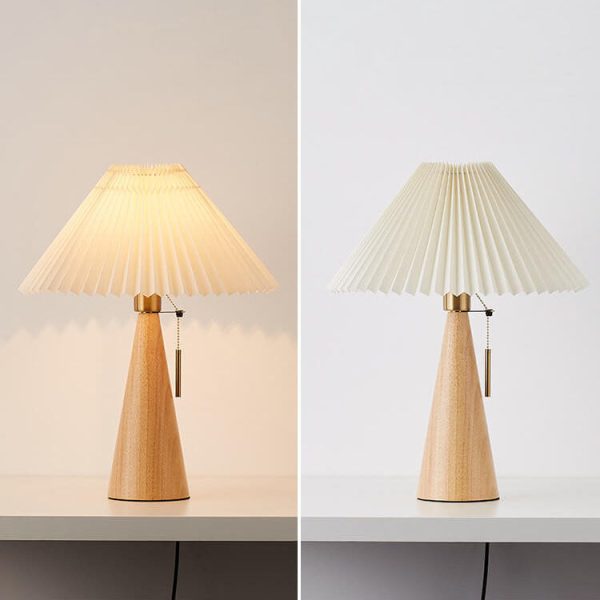 Japanese Minimalist Vintage Pleated Wooden Fabric LED Table Lamp - Image 6
