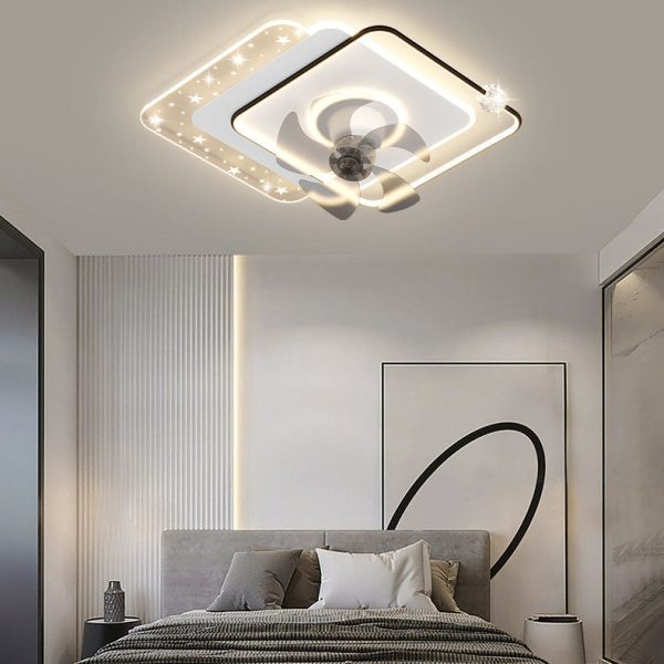 Contemporary Creative Iron Acrylic Round Square LED Semi-Flush Mount Ceiling Fan Light For Bedroom - Image 27