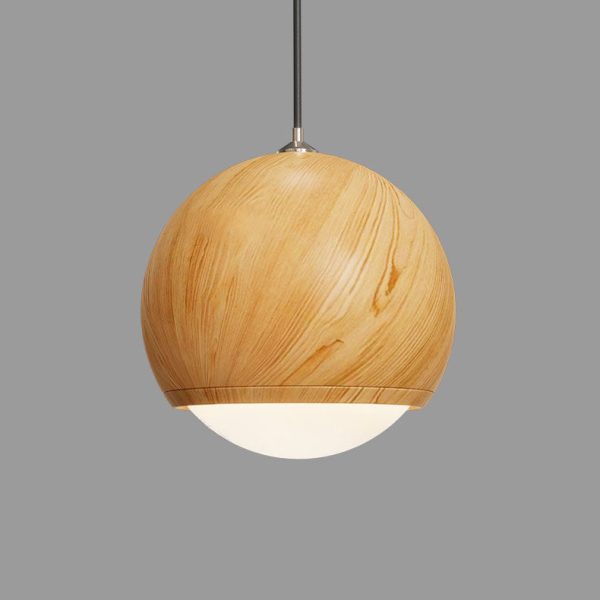 Japanese Wood Grain Round Oval Iron 1-Light Pendant Light - Image 4