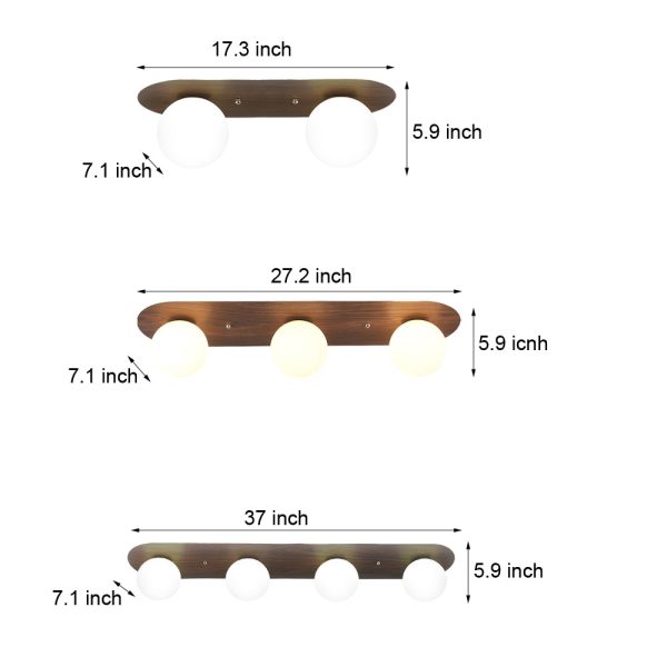 Flush Mounted Walnut Board Ceiling Light with 2/3/4 Milky White Glass Globes - Image 8