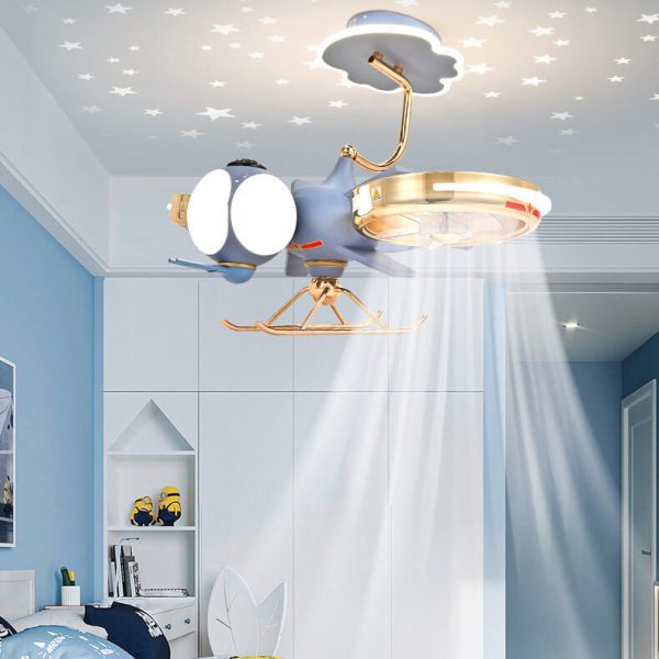 Modern Creative Resin Cartoon Airplane LED Flush Mount Ceiling Fan Light - Image 13