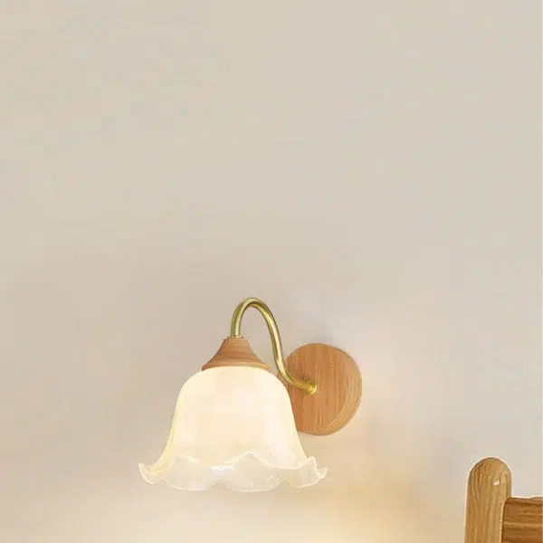 Nordic Striped Glass Round Log Wood 1-Light Wall Sconce Lamp - Image 2