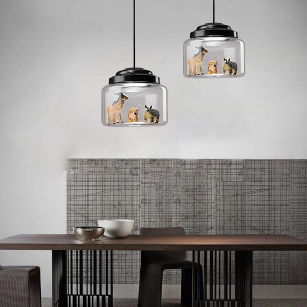 Personality Animal Model Decor Glass Jar LED Black Modern Pendant Light - Image 3