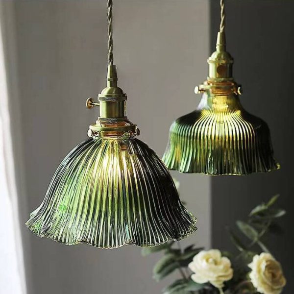 Nordic Modern Minimalist Flower Copper Walnut Glass 1-Light Pendant Light - Image 2